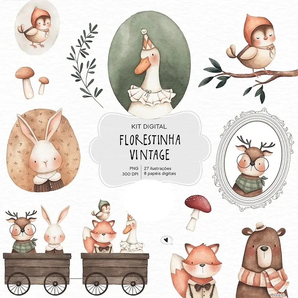 Florestinha Vintage- Kit Digital 1