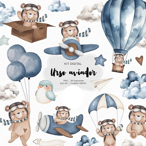 Urso Aviador- Kit Digital 
