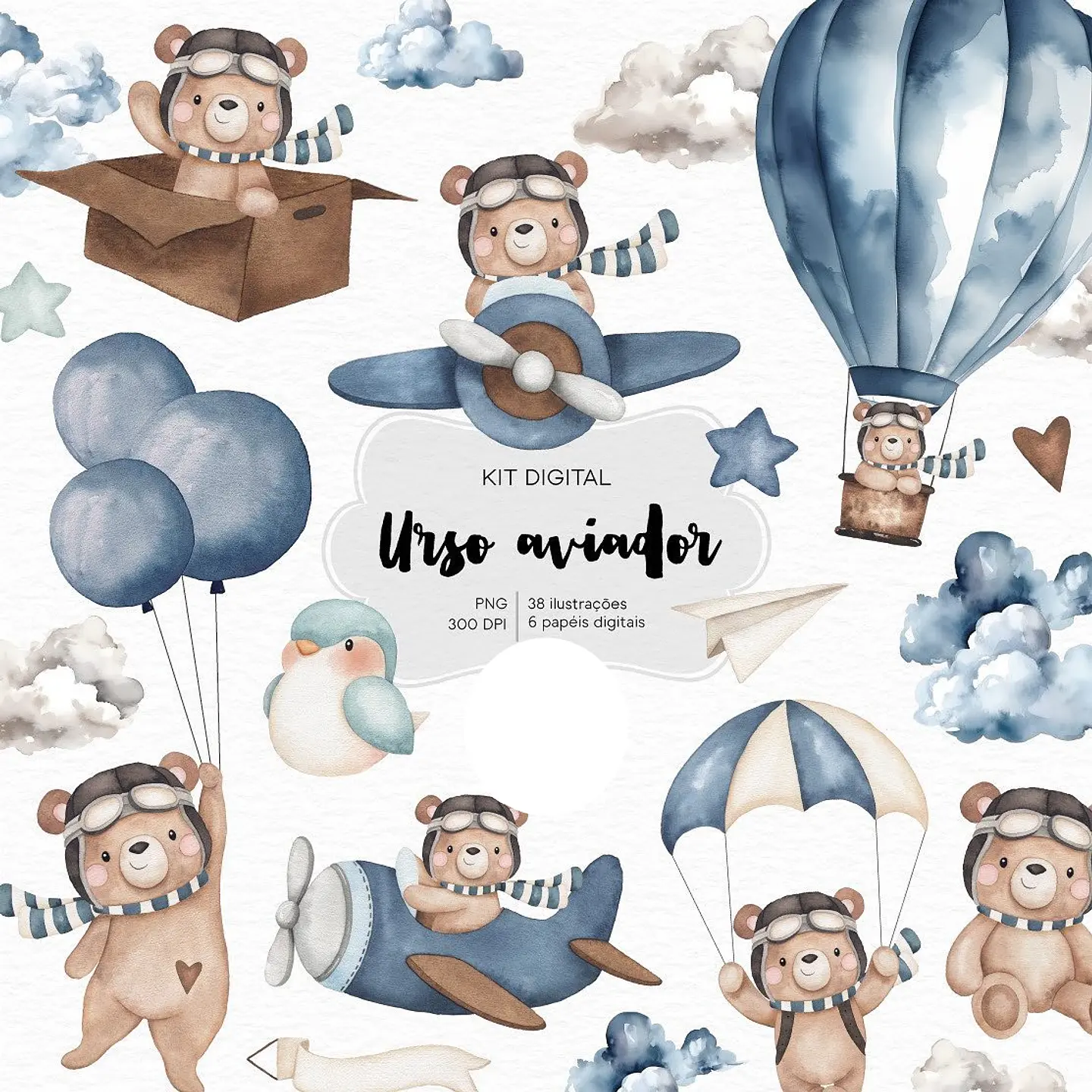 Urso Aviador- Kit Digital  1