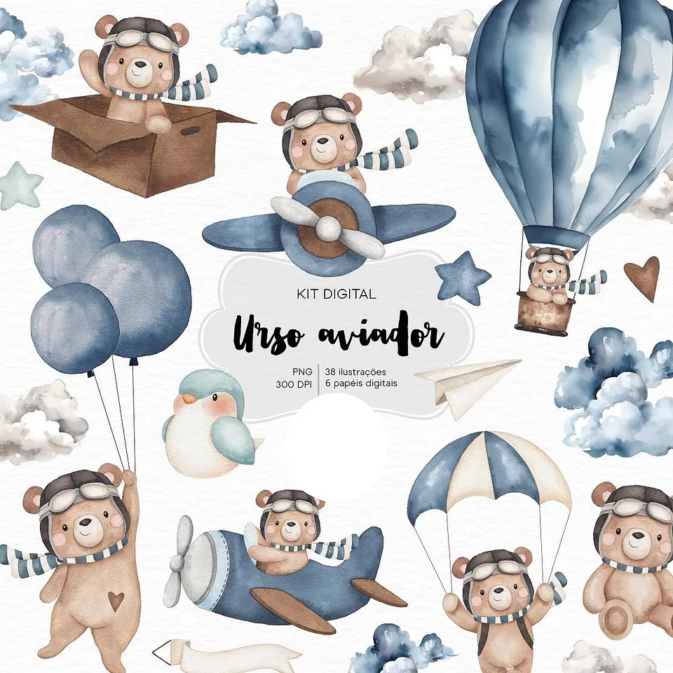 Urso Aviador- Kit Digital  1