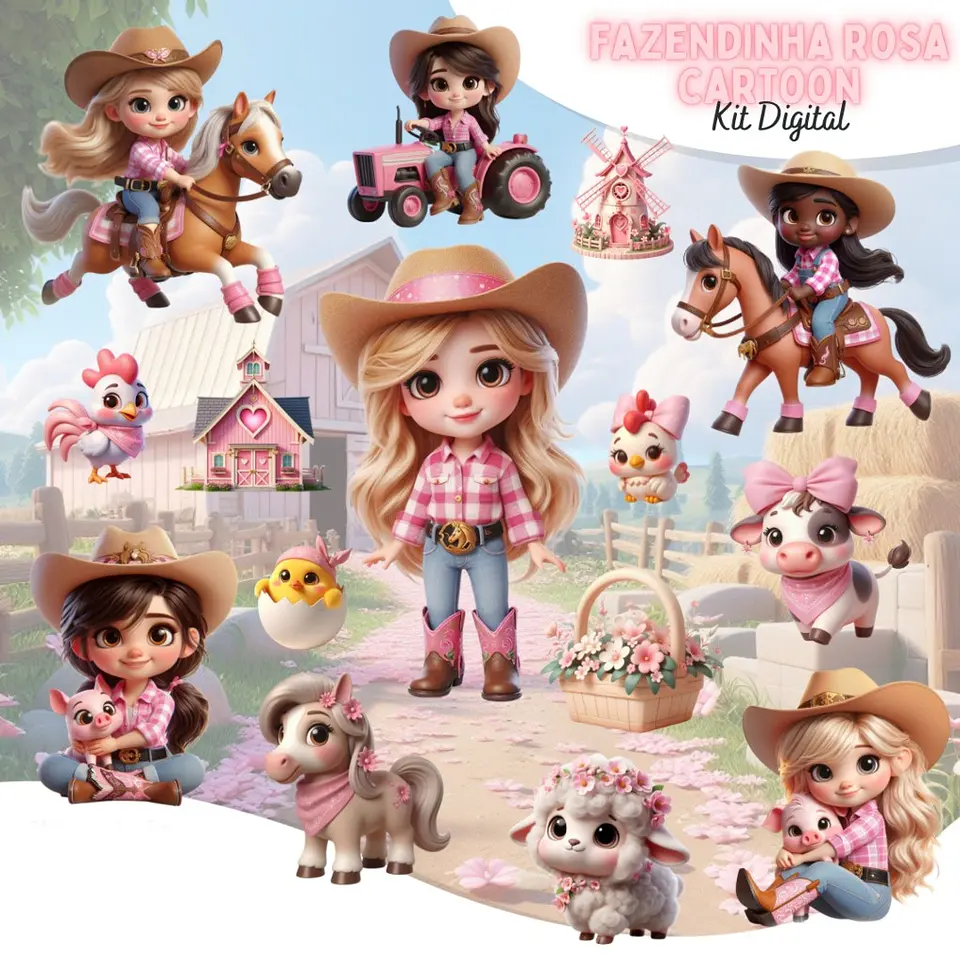 Fazendinha Rosa Cartoon- Kit Digital  1