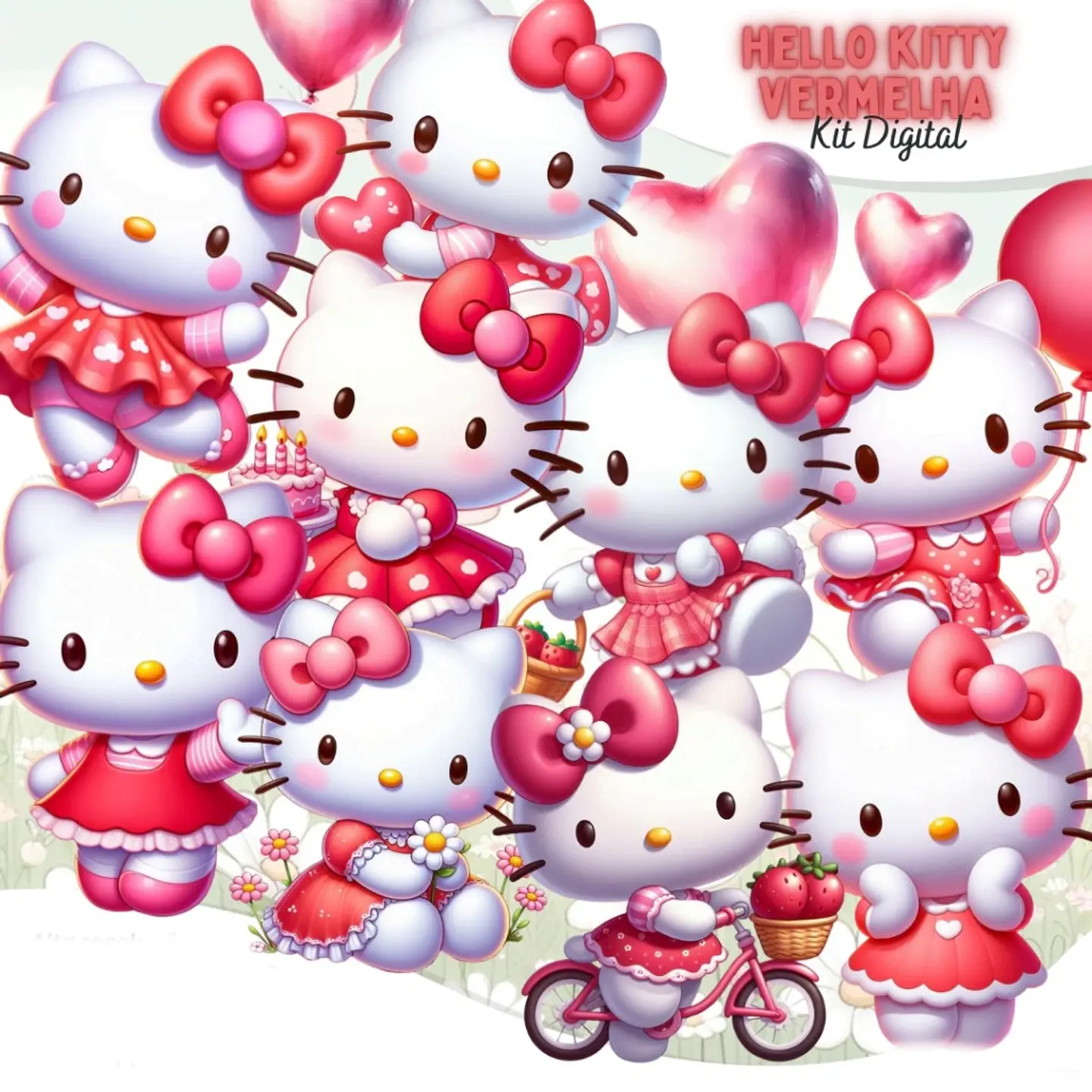 Hello Kitty Vermelha- Kit Digital 1