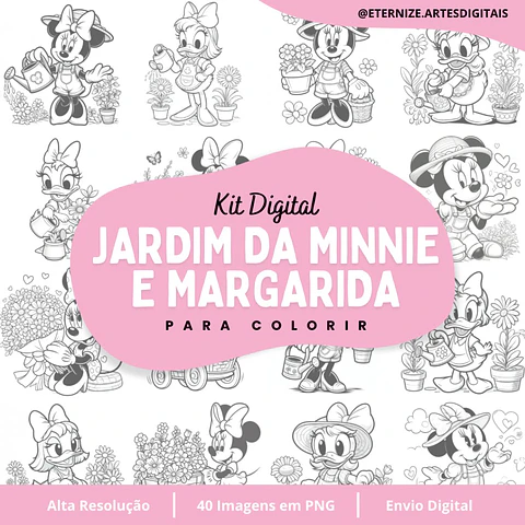 Jardim da Minnie e Margarida - Para Colorir- Kit Digital 