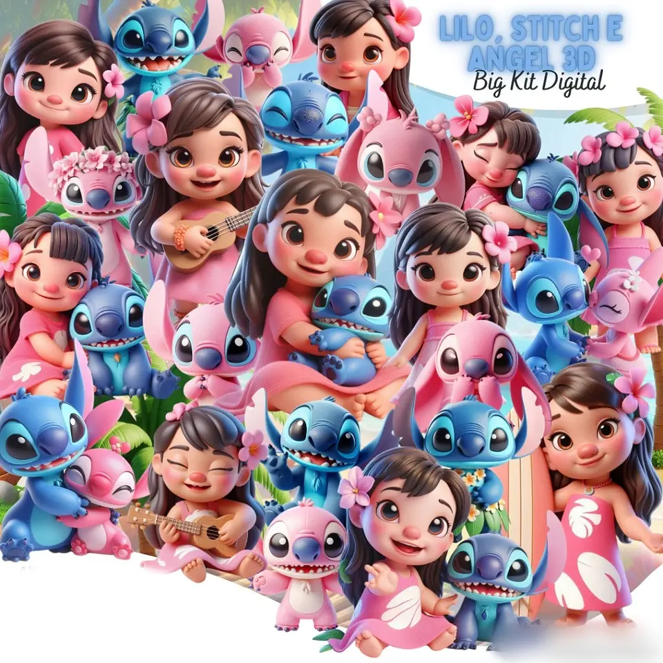 Lilo, Stitch e Angel 3D- Kit Digital  1