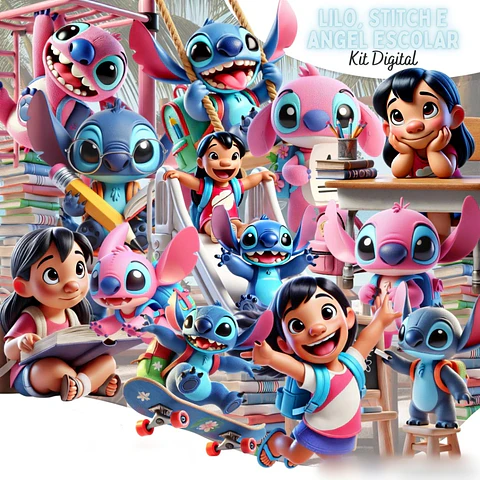 Lilo, Stitch e Angel Escolar- Kit Digital