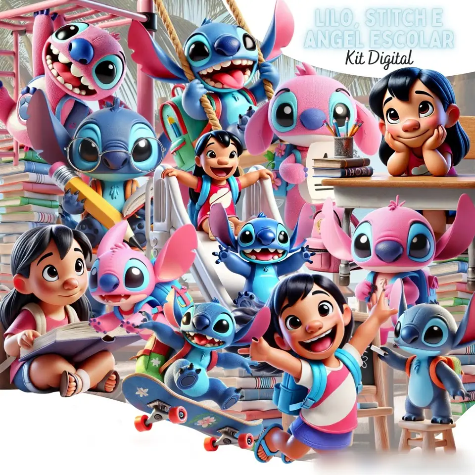 Lilo, Stitch e Angel Escolar- Kit Digital 1