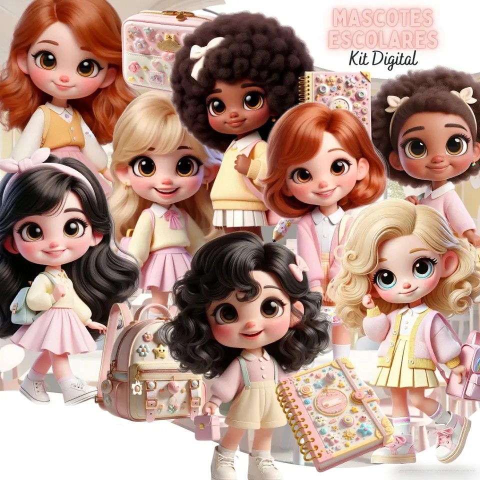 Mascotes Escolares Meninas- Kit Digital 1
