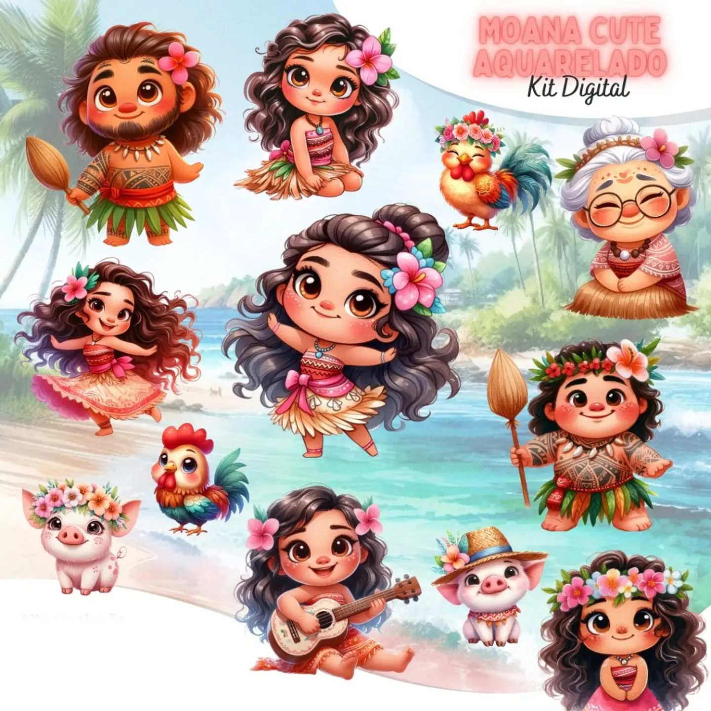 Moana Cute Aquarela- Kit Digital     1