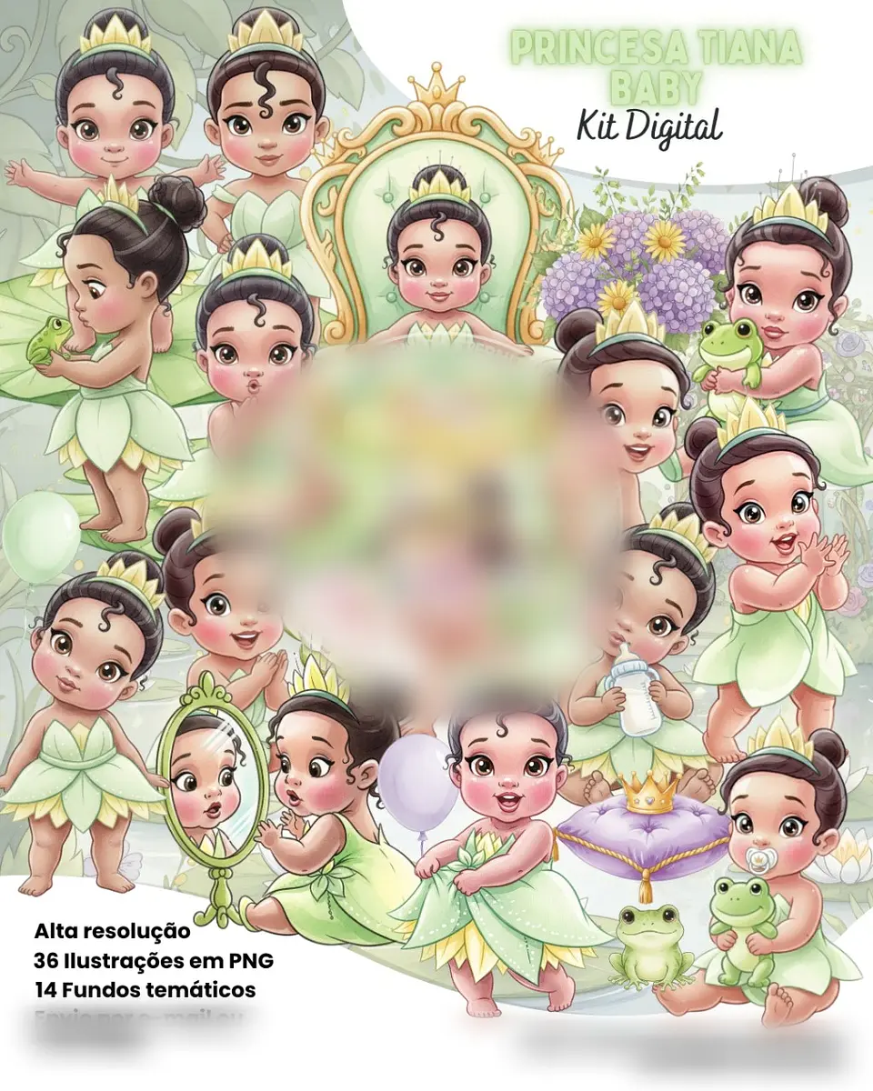 Princesa Tiana Baby Aquarela- Kit Digital   1