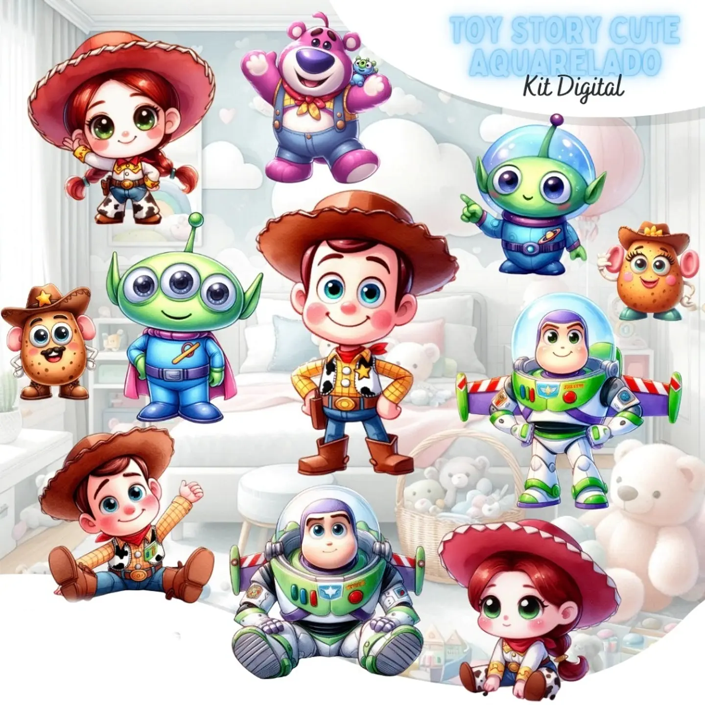 Toy Story Cute Aquarela- Kit Digital    1