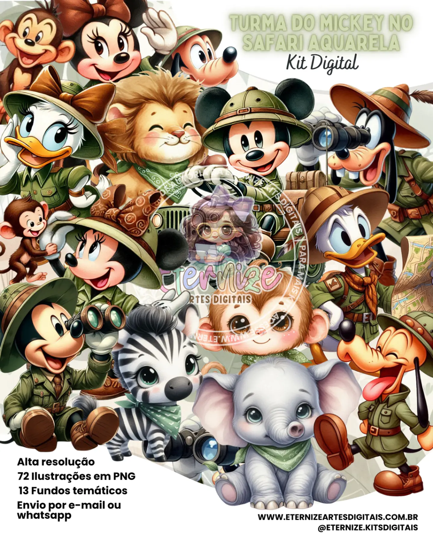Turma do Mickey no Safari Aquarela- Kit Digital    1