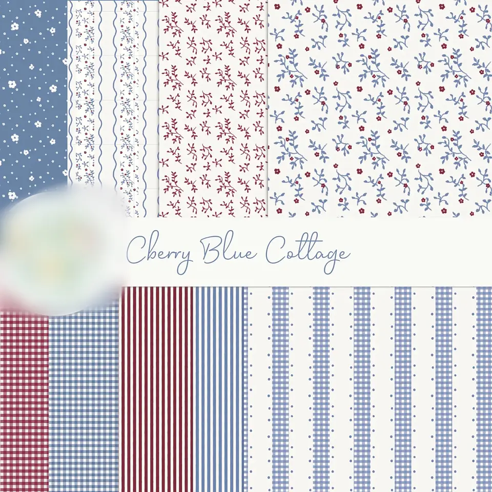 Cherry Blue Cottege - Azul e Vermelho- Kit Digital 1