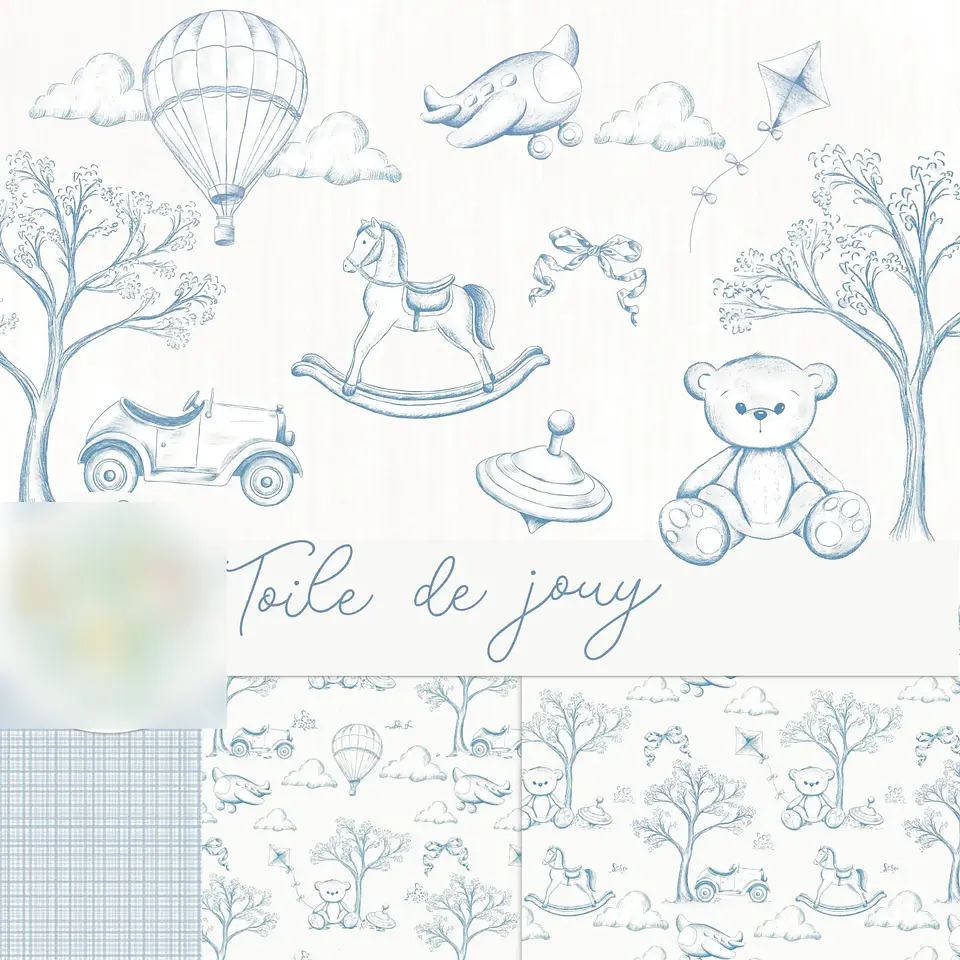 Toile de jouy – Brinquedos – azul- Kit Digital     1