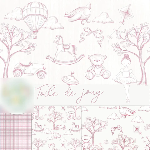 Toile de jouy – Brinquedos – Rosa- Kit Digital   