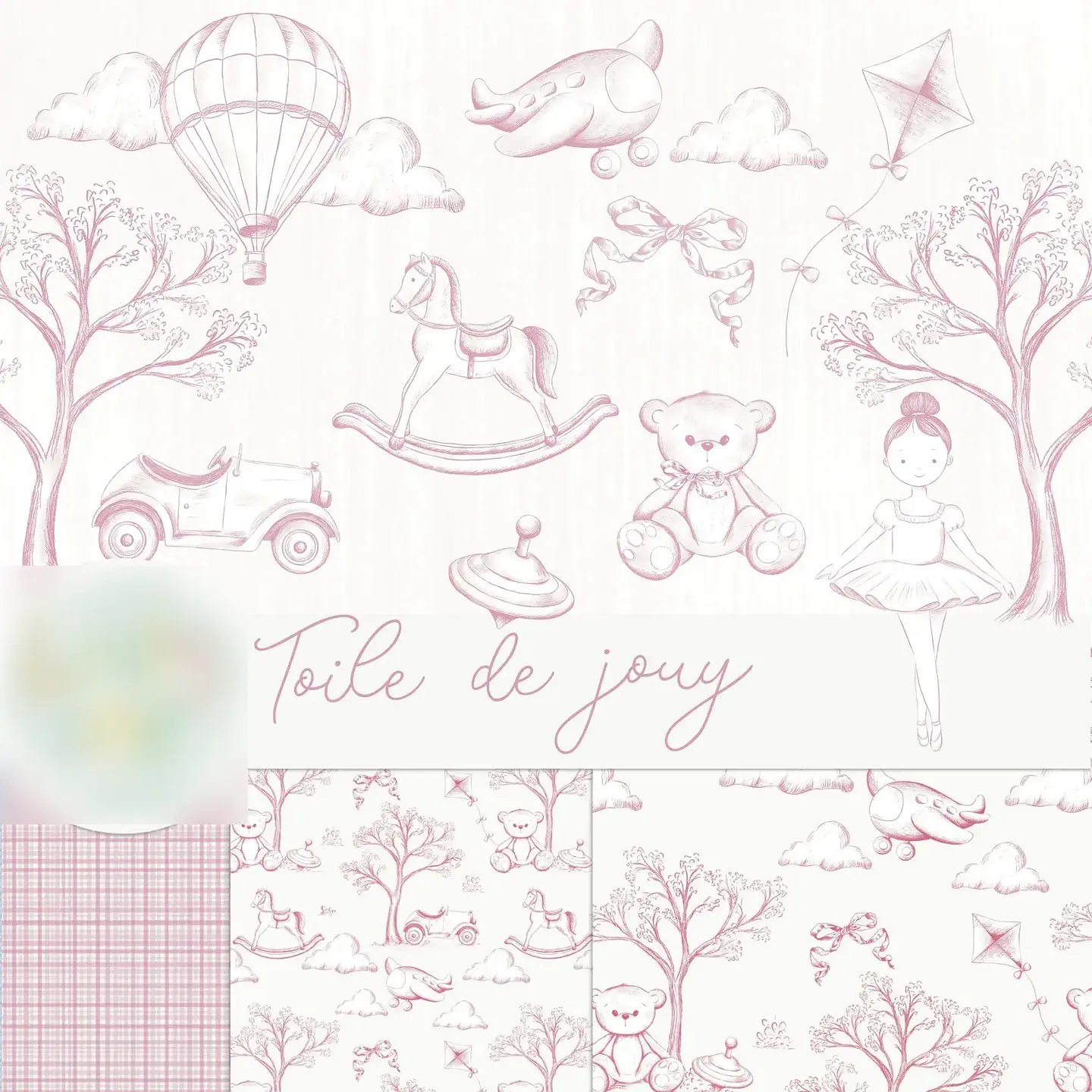 Toile de jouy – Brinquedos – Rosa- Kit Digital    1