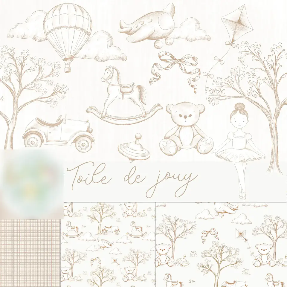 Toile de jouy – Brinquedos – Beje- Kit Digital     1