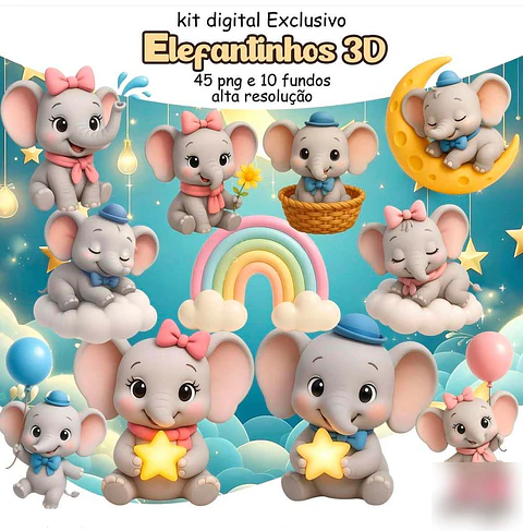 Elefantinhos 3D- Kit Digital  