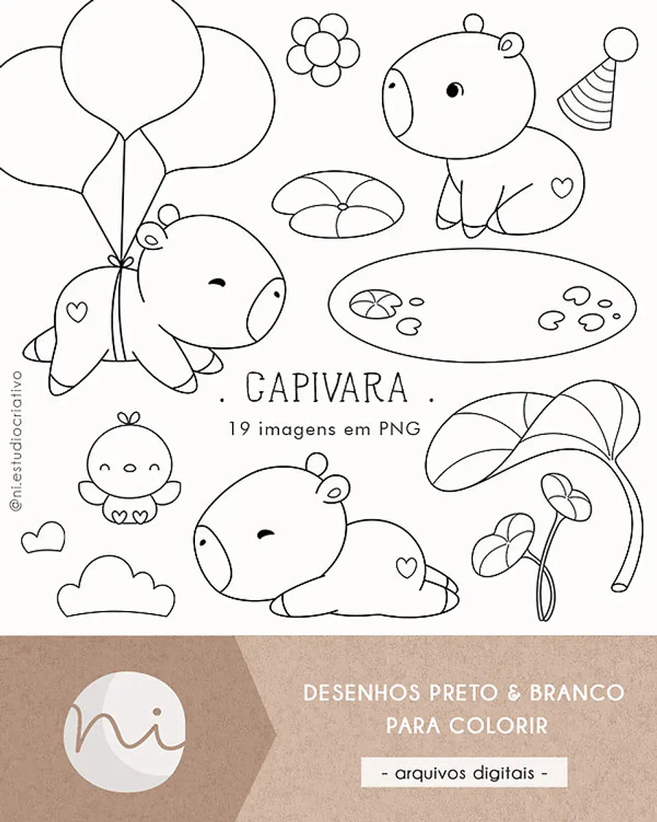 Capivara Para colorir- Kit Digital  1