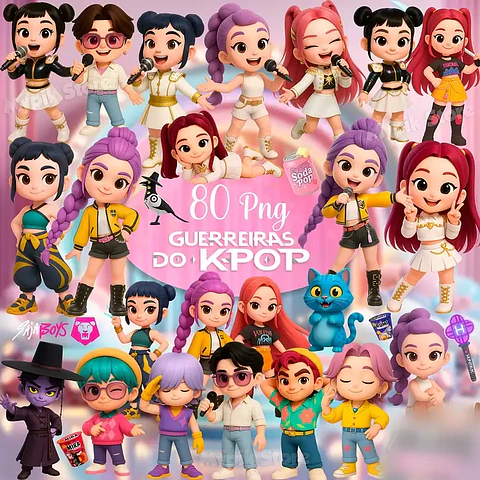 Guerreiras do K-POP Cute Imagens PNG e Fundos- Kit Digital  