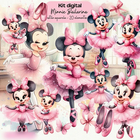 Minnie Bailarina Aquarela- Kit Digital   