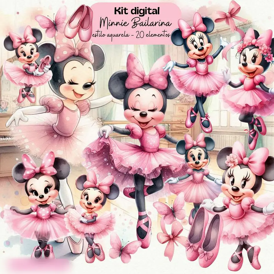 Minnie Bailarina Aquarela- Kit Digital    1