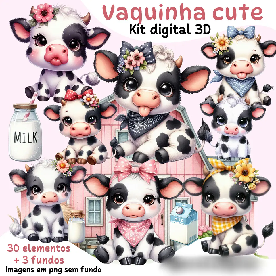 Vaquinha cute aquarela- Kit Digital      1