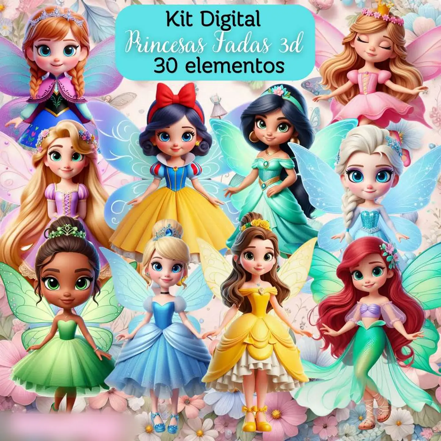  Princesas Fadas 3D- Kit Digital   1