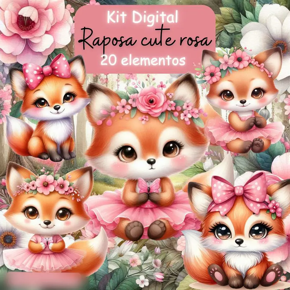 Raposa Rosa Aquarela- Kit Digital    1