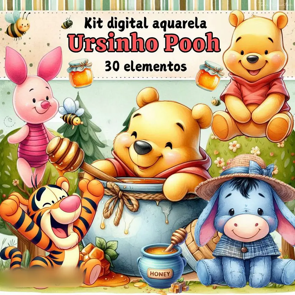 Ursinho Pooh Aquarela- Kit Digital   1
