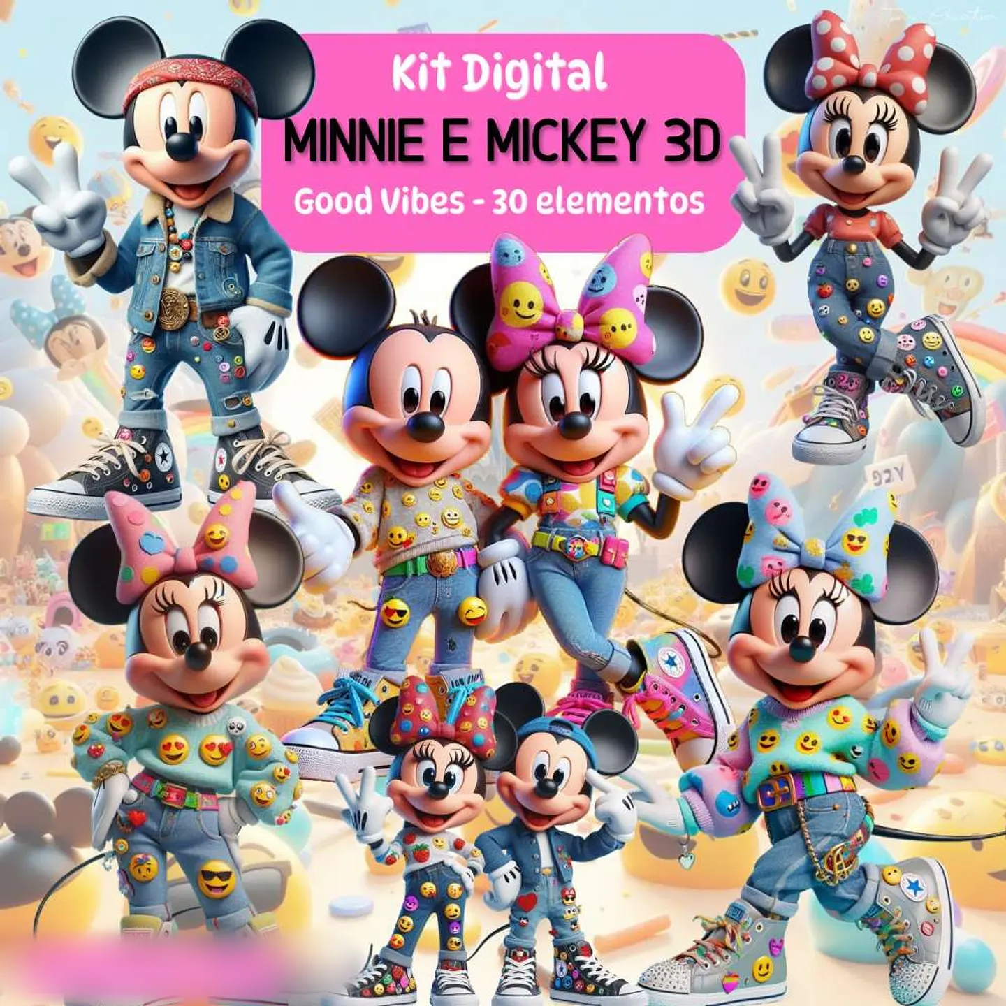  Minnie e Mickey Good Vibes 3D- Kit Digital    1