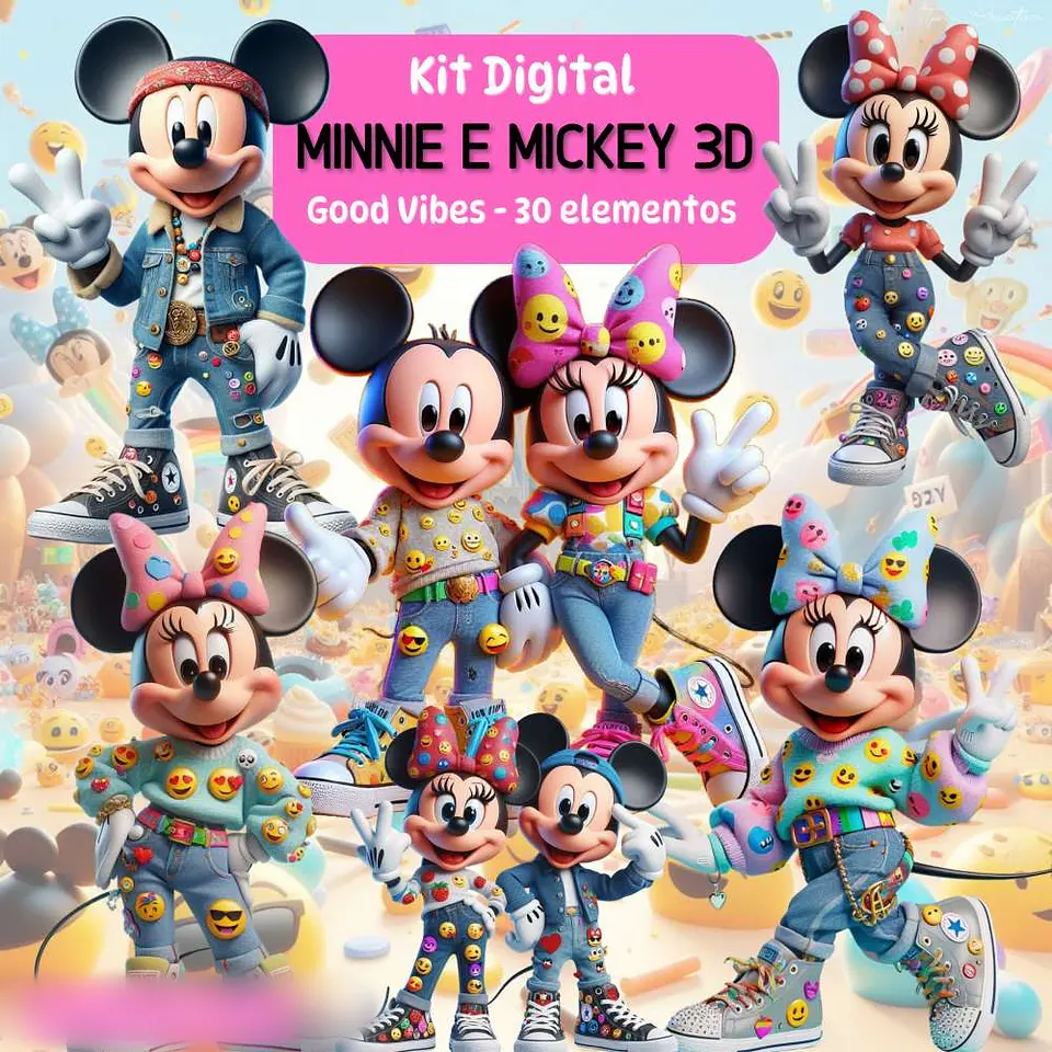  Minnie e Mickey Good Vibes 3D- Kit Digital    1