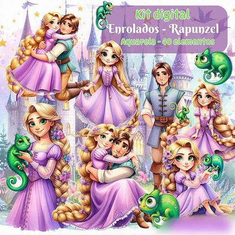 Enrolados - Rapunzel Aquarela- Kit Digital    