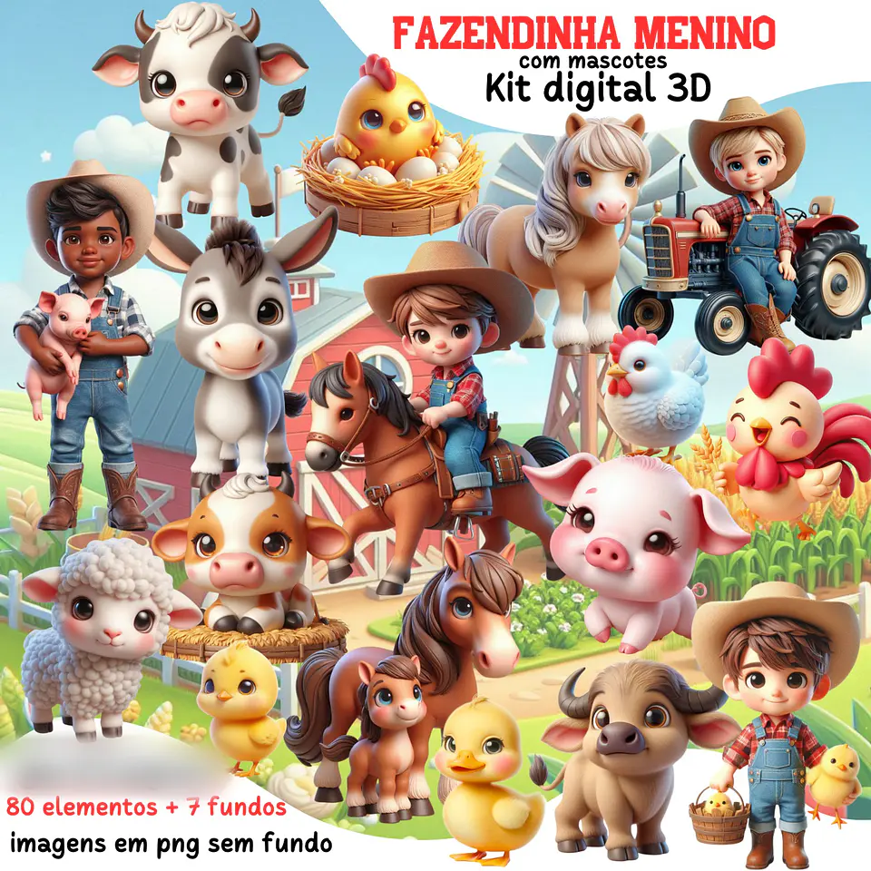  Fazendinha menino 3D- Kit Digital    1