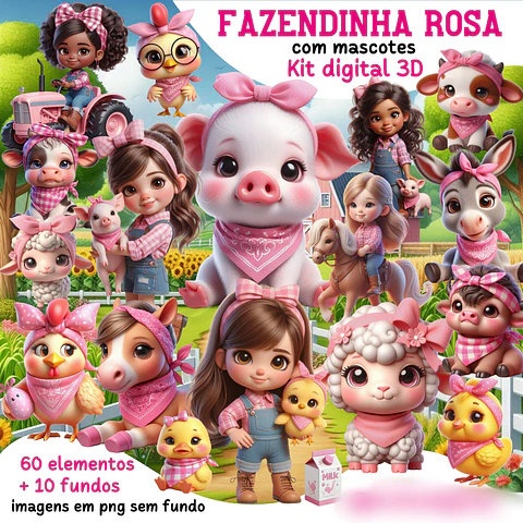  Fazendinha Rosa 3D- Kit Digital    