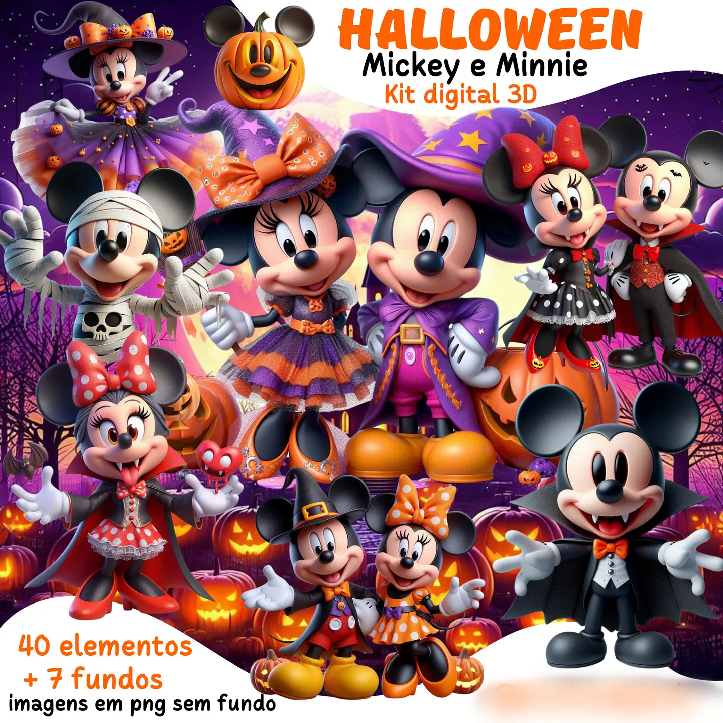 Halloween Mickey e Minnie 3D- Kit Digital    1