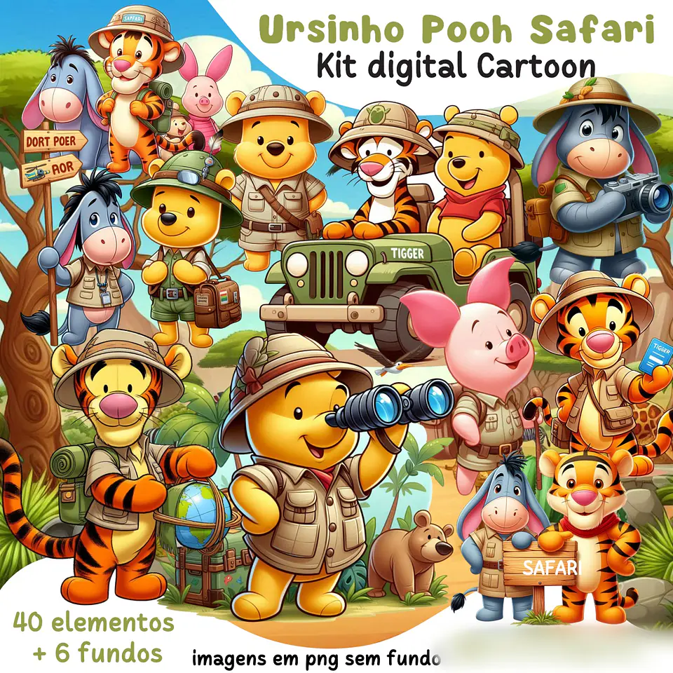 Ursinho Pooh Safari cartoon- Kit Digital   1