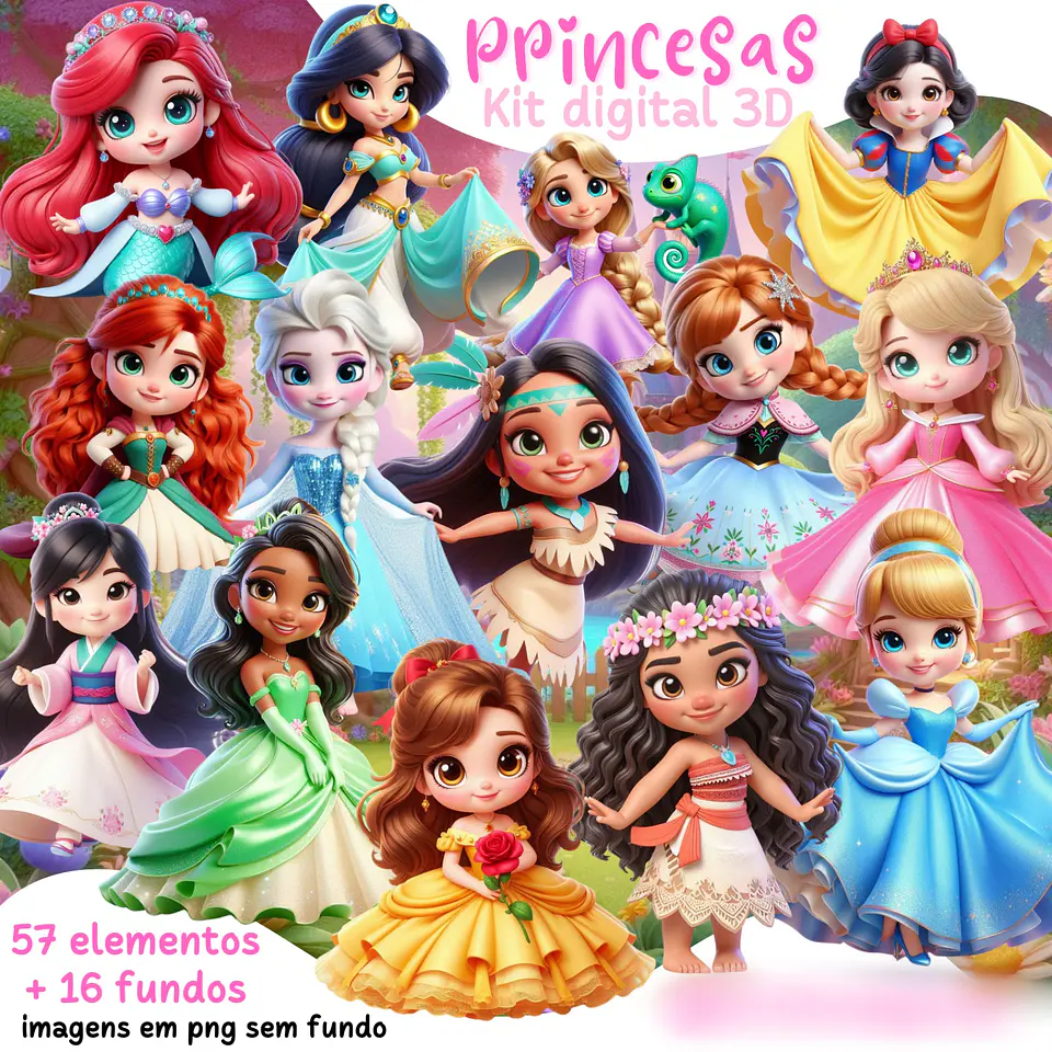 Princesas disney 3D- Kit Digital  1