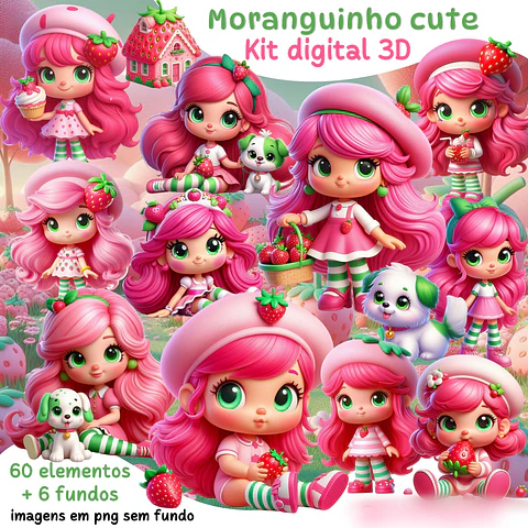 Moranguinho cute 3D- Kit Digital   