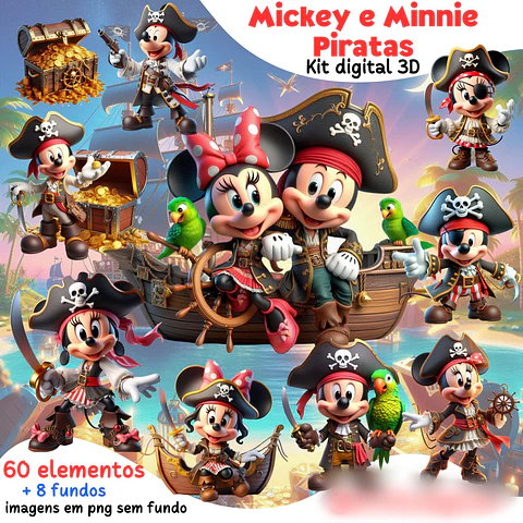 Mickey e Minnie Piratas- Kit Digital  
