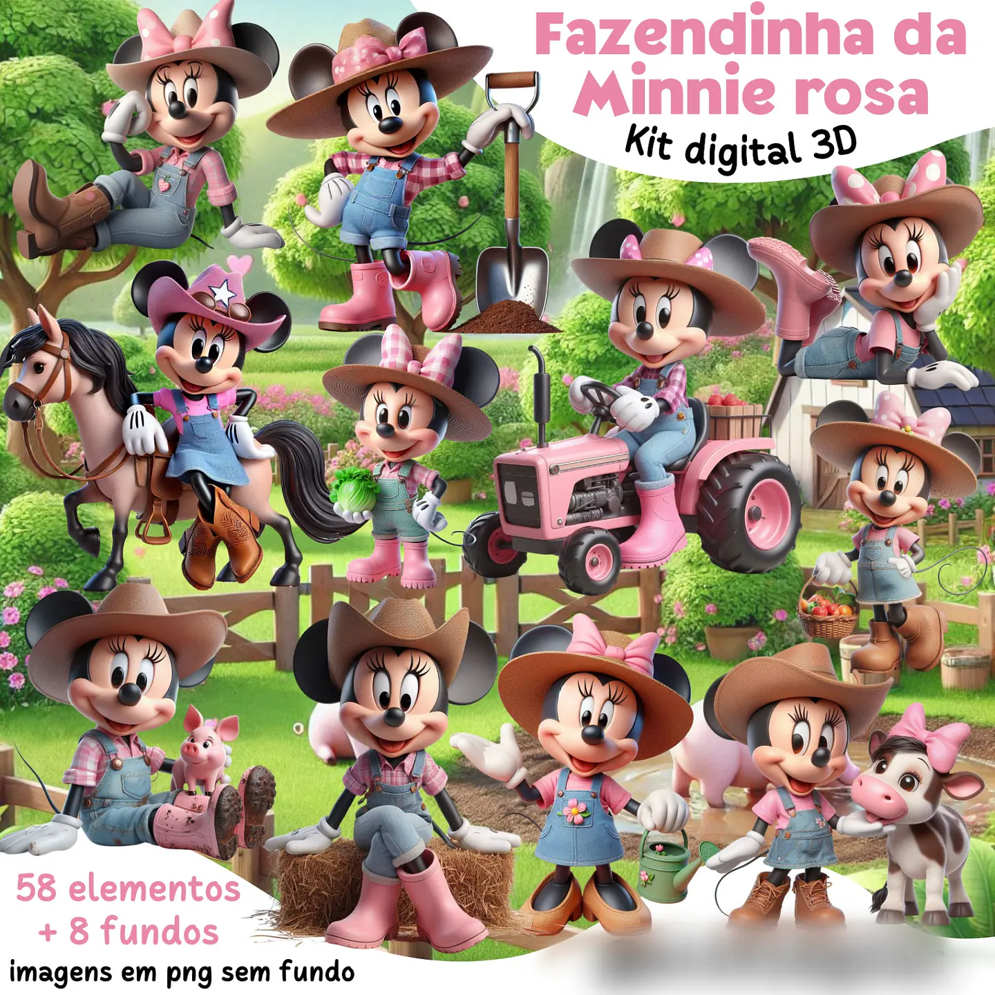  Fazendinha da Minnie rosa- Kit Digital     1