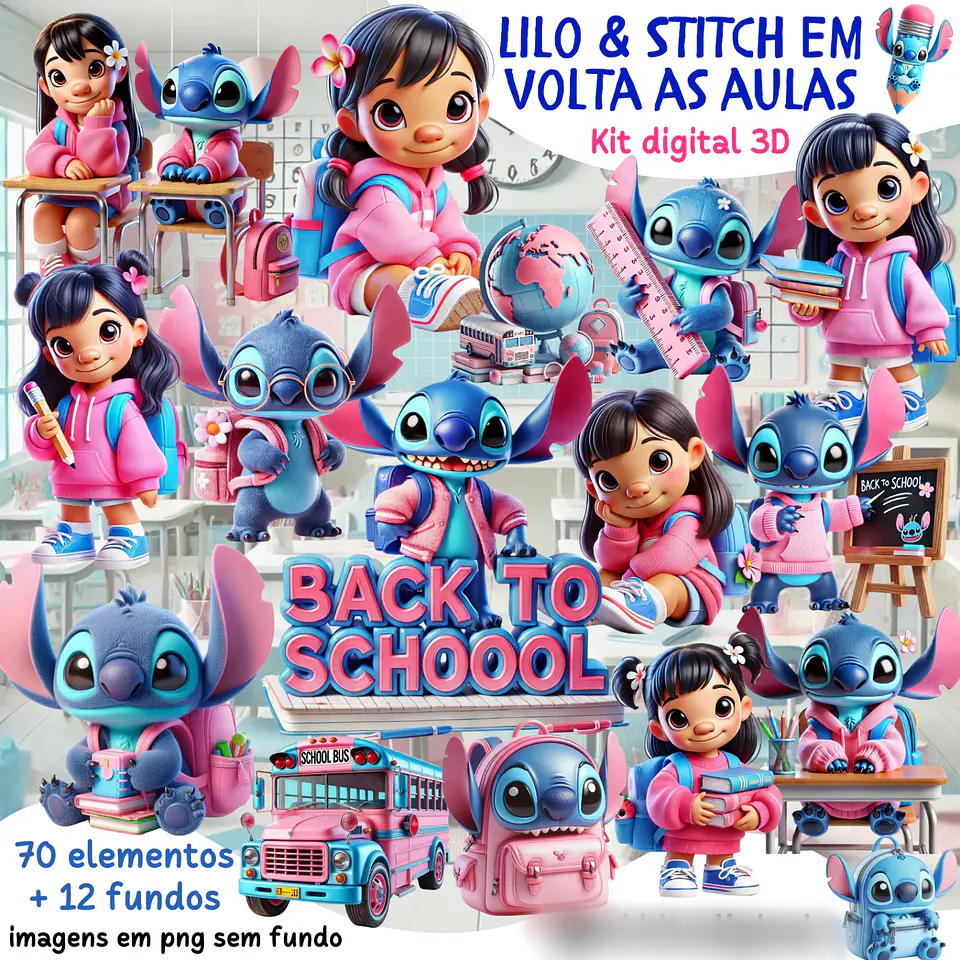  Lilo & Stitch em volta as aulas- Kit Digital        1