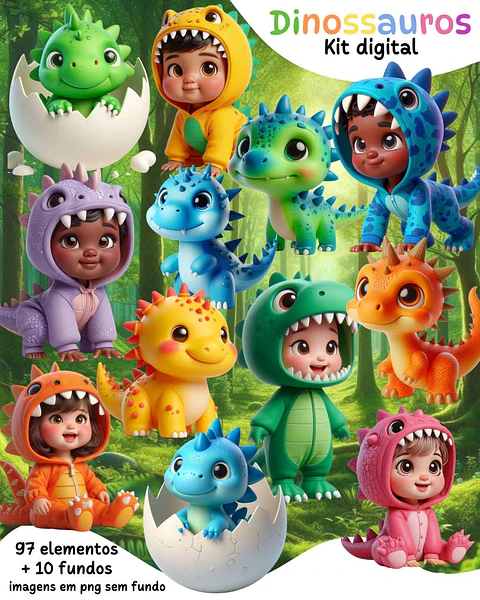 Dinossauros com Mascotes- Kit Digital 