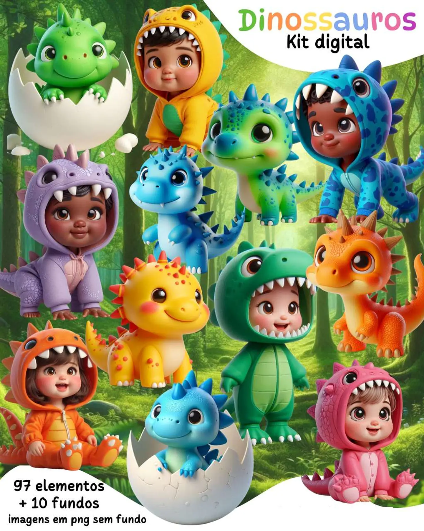 Dinossauros com Mascotes- Kit Digital  1
