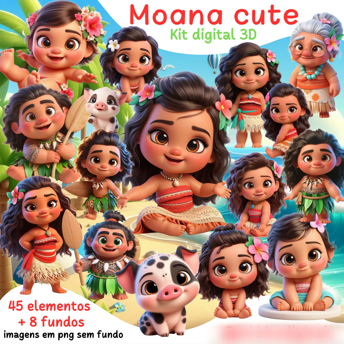 Moana cute 3D- Kit Digital 1