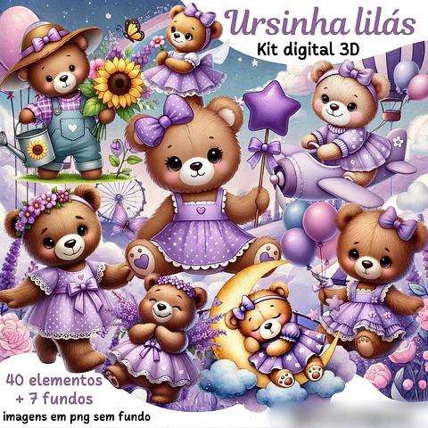 Ursinha lilás- Kit Digital    