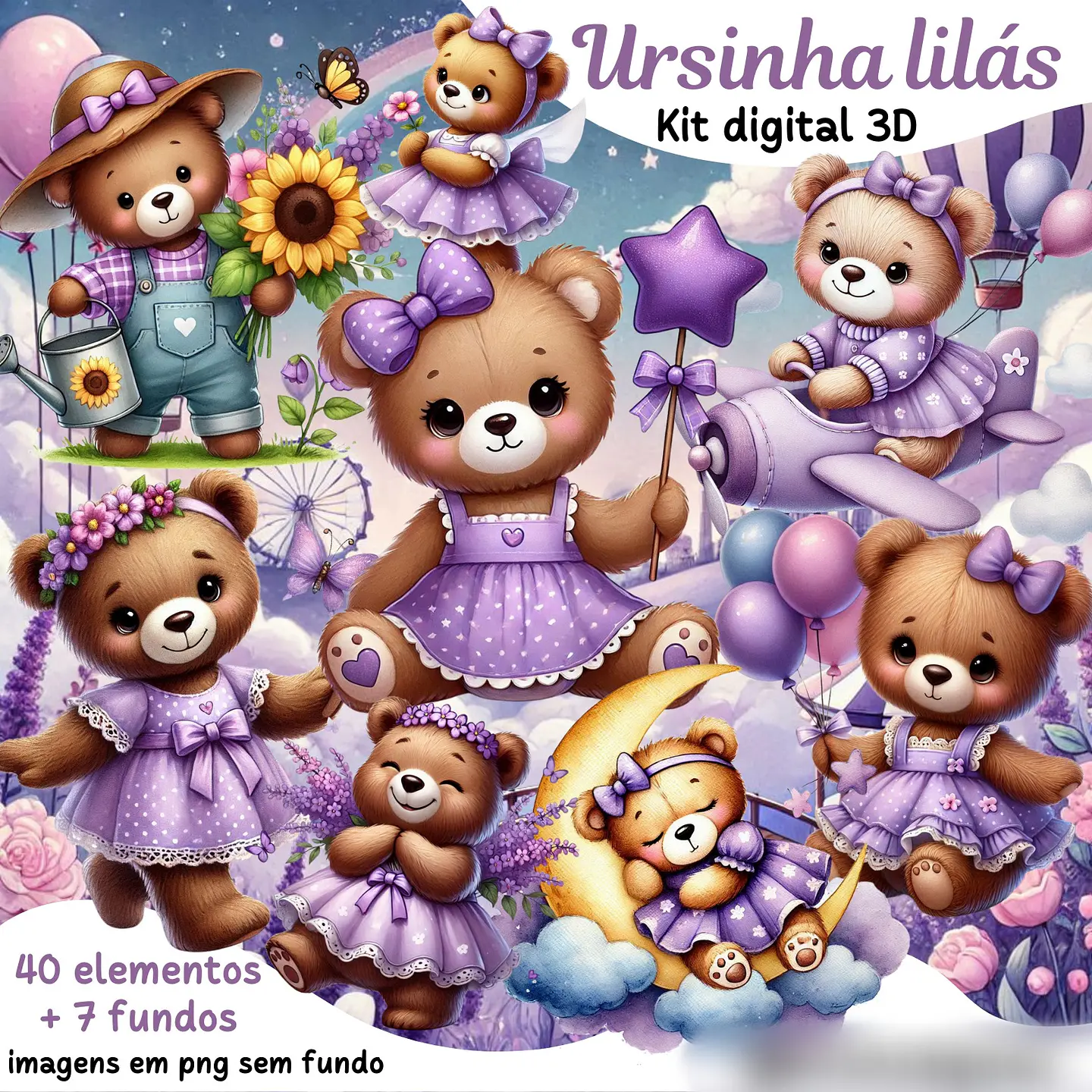 Ursinha lilás- Kit Digital     1