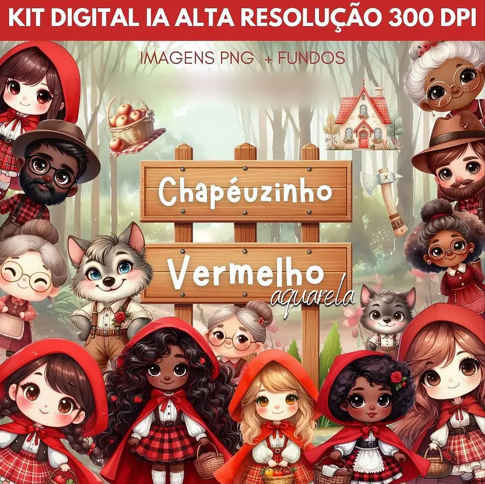 CHAPEUZINHO VERMELHO AQUARELA- Kit Digital  1