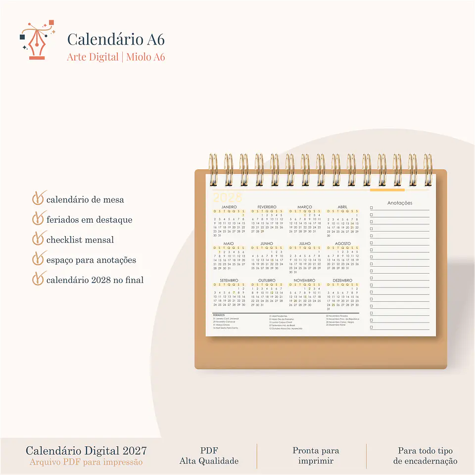 Calendário A6 - Horizontal 2027 2