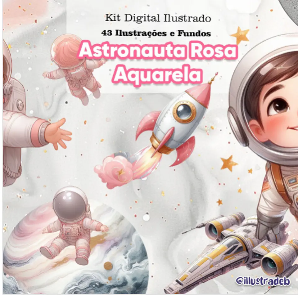 Astronauta Rosa Aquarela- Kit Digital   1