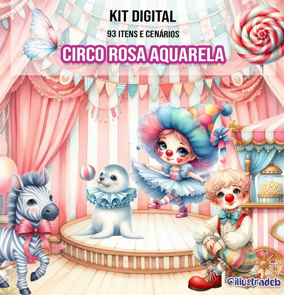 Circo Rosa Aquarela- Kit Digital    1